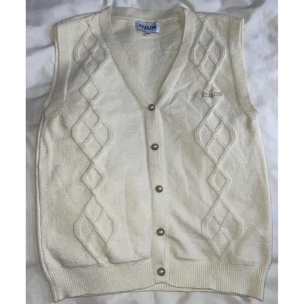 Etalon Steve Canar Cream Sweater Vest Pearl Buttons Men’s Medium
